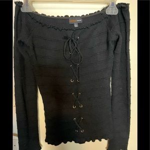 Ambience apparel black lace up off the shoulder sweater  size large
